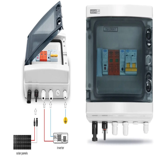 GearUP 8-Way DC PV Combiner Box with MCB, Fuse & SPD (IP65 Waterproof)
