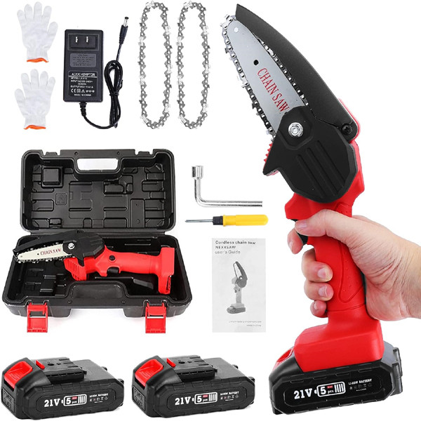 Mini ChainSaw with 2 Battery, 4-Inch Cordless